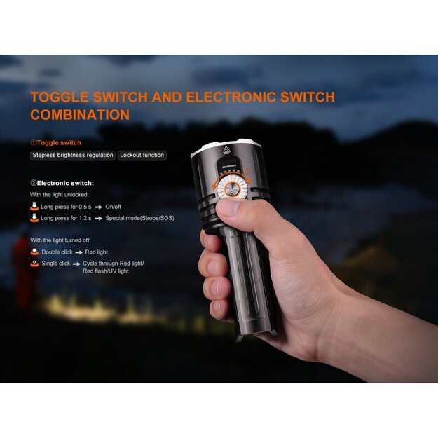 Fenix LR35R Pro LED lukturis ar baltu, sarkanu un UV gaismu