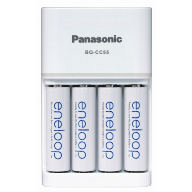 Panasonic Eneloop įkroviklis BQ-CC55 + 4vnt x R6 / AA Eneloop 2000mAh BK-3MCCE baterijas