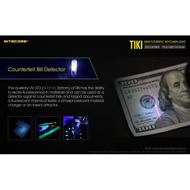Nitecore TIKI 300 Lm + 365nm UV gaisma