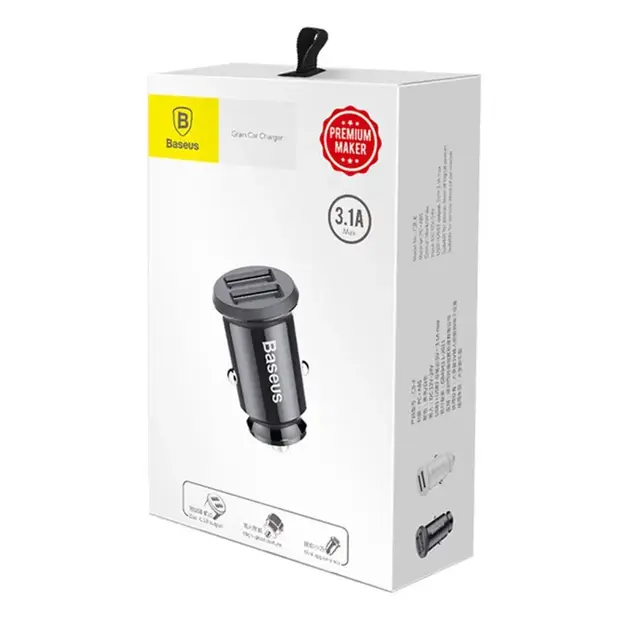 Baseus Grain 2x USB 5V 3.1A auto lādētājs (melns)