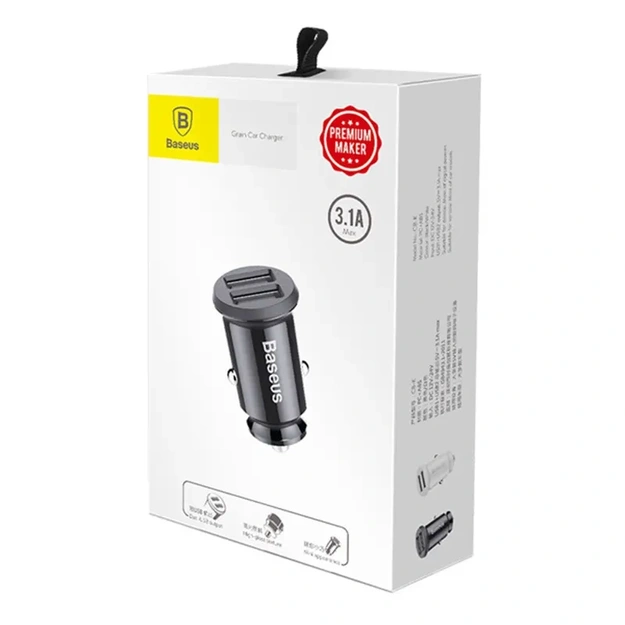 Baseus Grain 2x USB 5V 3.1A auto lādētājs (melns)