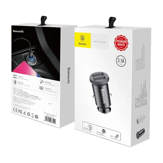 Baseus Grain 2x USB 5V 3.1A auto lādētājs (melns)
