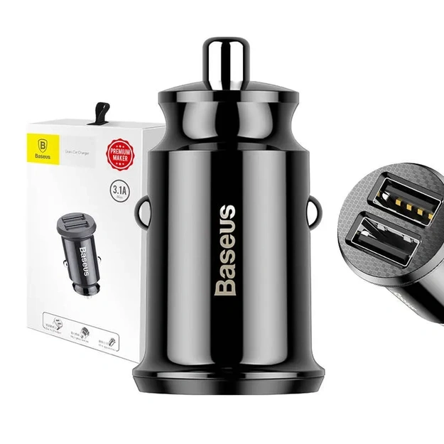 Baseus Grain 2x USB 5V 3.1A auto lādētājs (melns)