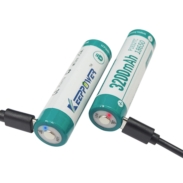 Uzlādējams litija jonu akumulators Keeppower ICR18650-320PCM, 3200mAh ar USB-C (P1832TC)