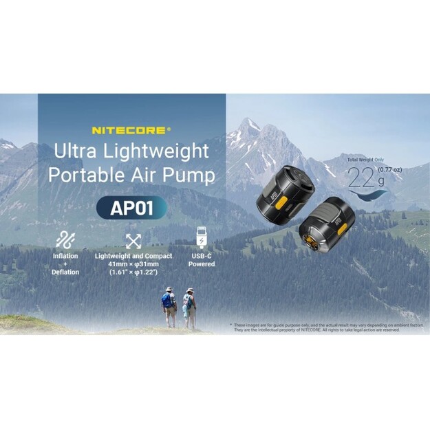 Nitecore AP01 elektriskais mini sūknis (kompresors), USB-C
