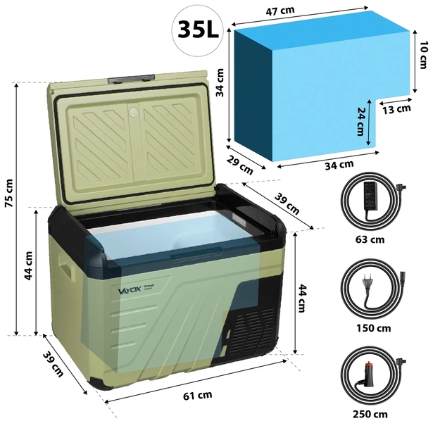 Travel fridge 37L DC 12/24V AC 220-240V, single-chamber, Travel series VA-T37, Vayox