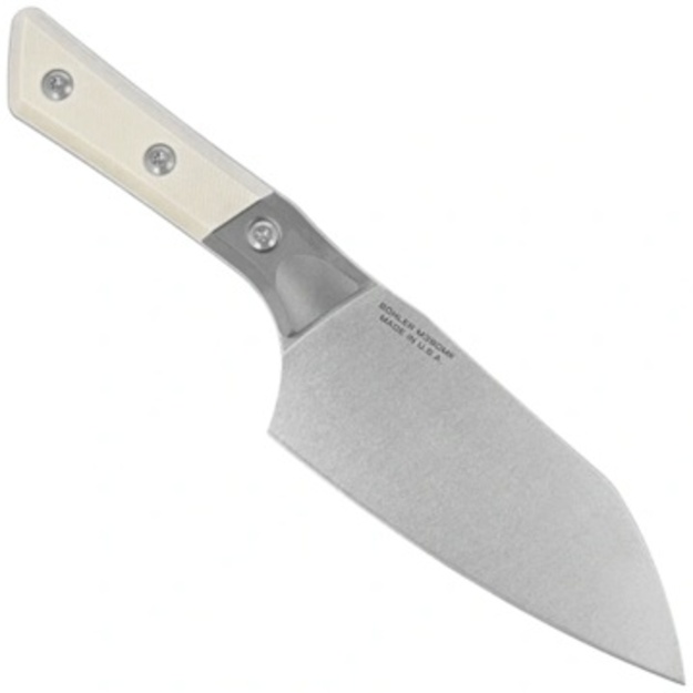 Кухонный нож Microtech Santoku 6 дюймов, титановый больстер/цвет слоновой кости G10, обработка Stonewashed, материал M390MK 3200B-10IV
