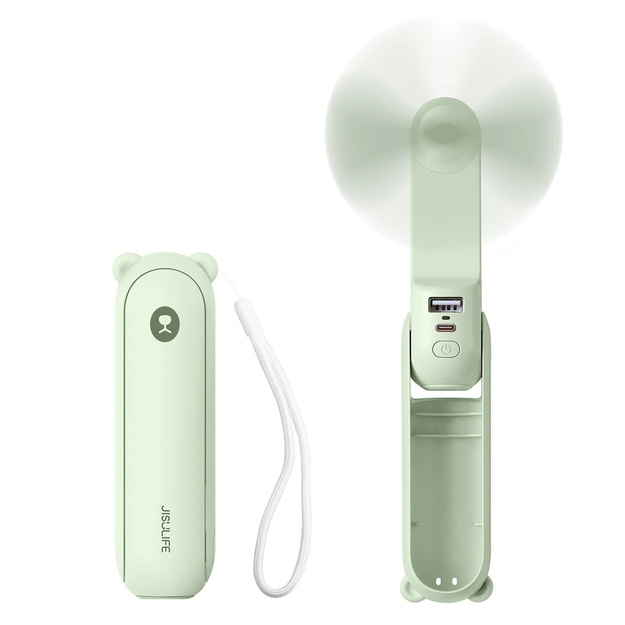 Jisulife Life8 Plus pārnēsājams ventilators ar USB uzlādi, 4500mAh akumulatoru un lukturīti &ndash;green