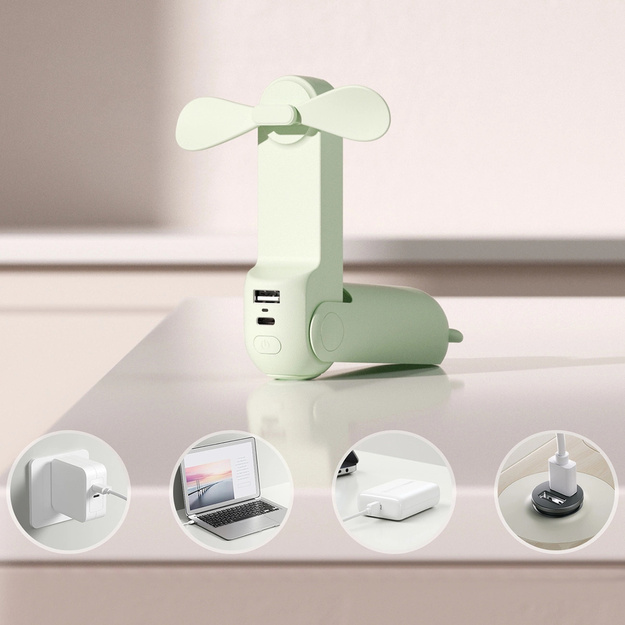Jisulife Life8 Plus pārnēsājams ventilators ar USB uzlādi, 4500mAh akumulatoru un lukturīti &ndash;green