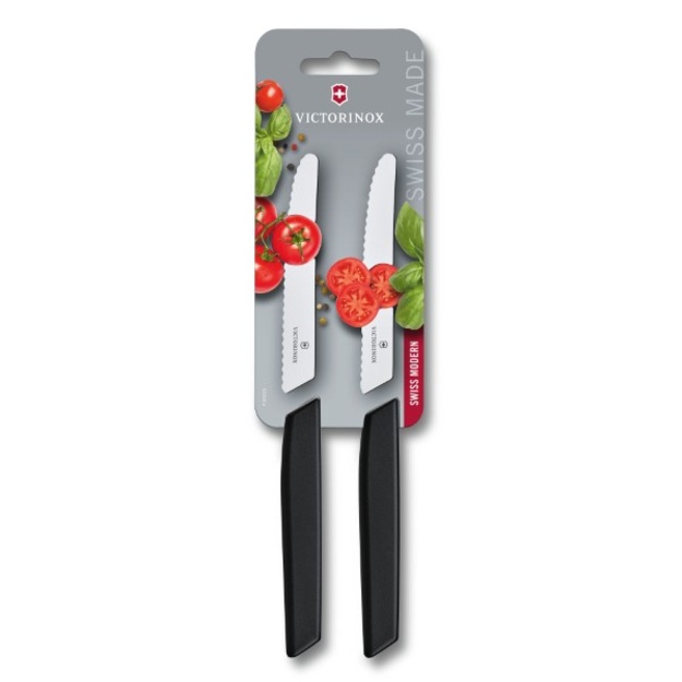 Victorinox Swiss Modern zobainie tomātu naži, 2 gab., 11 cm, Black 6.9003.11WB