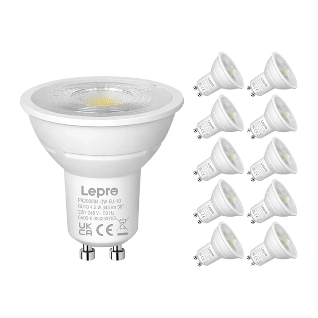 LEPRO 200084-DW-EU-10 GU10 Dimmable LED Bulb, 4.5W, 345 lm, 6500K, 38&deg;, 10 pcs.
