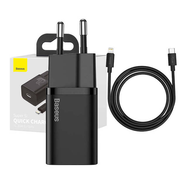 Baseus Super Si ātrais lādētājs 1C 20W ar USB-C Lightning 1 m (melns)