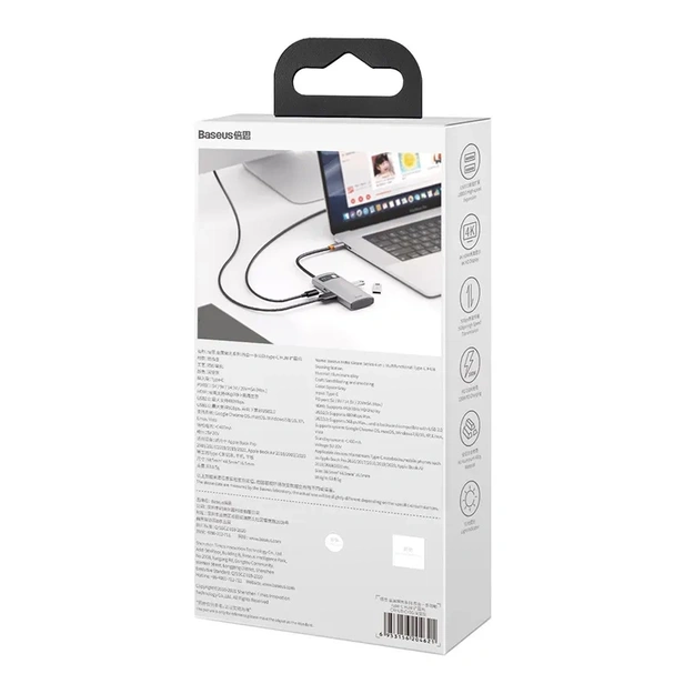 Hub 4in1 Baseus Metal Gleam Series, USB-C to USB 3.0 + USB 2.0 + HDMI + USB-C PD