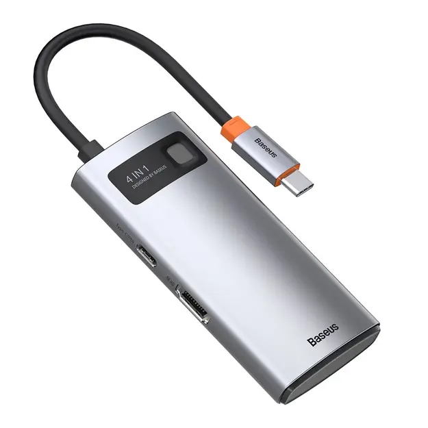 Centratorius 4in1 Baseus Metal Gleam Series, USB-C uz USB 3.0 + USB 2.0 + HDMI + USB-C PD
