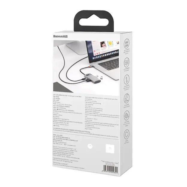 Centratorius 4in1 Baseus Metal Gleam Series, USB-C uz USB 3.0 + USB 2.0 + HDMI + USB-C PD