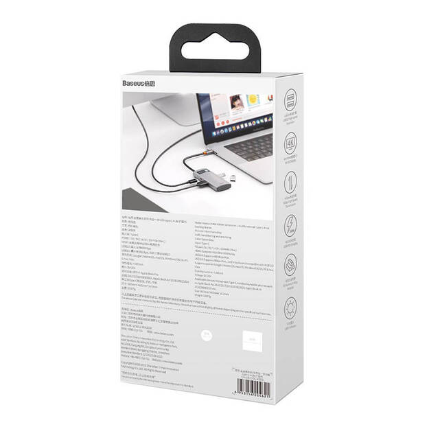 Centratorius 4in1 Baseus Metal Gleam Series, USB-C uz USB 3.0 + USB 2.0 + HDMI + USB-C PD