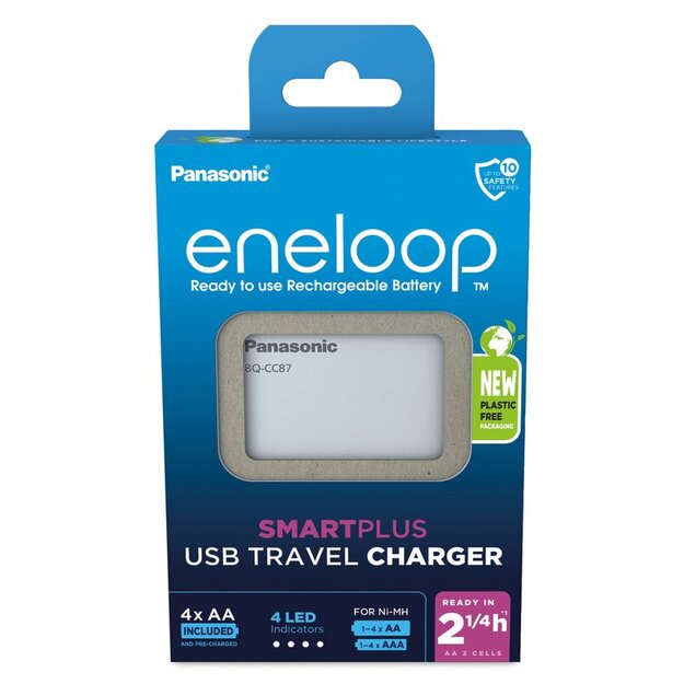 Panasonic Eneloop BQ-CC87 lādētājs / ārējais akumulators + 4 x R6/AA Eneloop 2000mAh Ni-MH BK-3MCDE