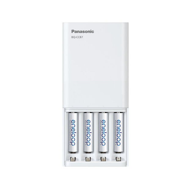 Panasonic Eneloop BQ-CC87 lādētājs / ārējais akumulators + 4 x R6/AA Eneloop 2000mAh Ni-MH BK-3MCDE