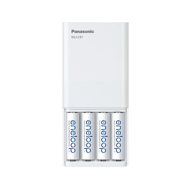 Panasonic Eneloop BQ-CC87 lādētājs / ārējais akumulators + 4 x R6/AA Eneloop 2000mAh Ni-MH BK-3MCDE