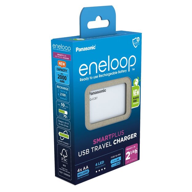Panasonic Eneloop BQ-CC87 lādētājs / ārējais akumulators + 4 x R6/AA Eneloop 2000mAh Ni-MH BK-3MCDE