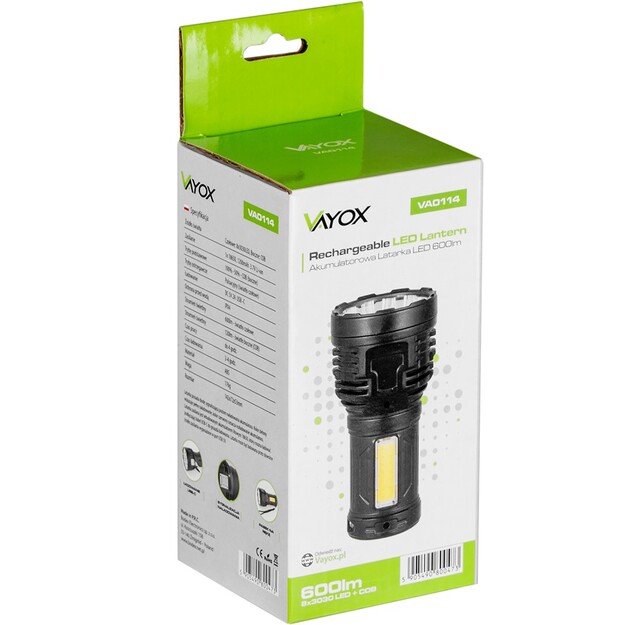Vayox rokas lampa 4xLED + COB 600lm VA0114