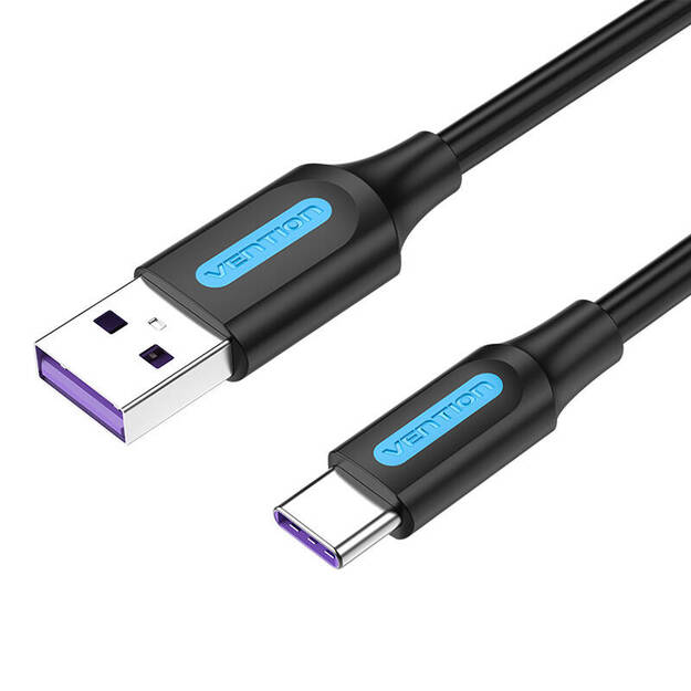 USB 2.0 A uz USB-C kabelis Vention CORBI 5A 3m melns PVC