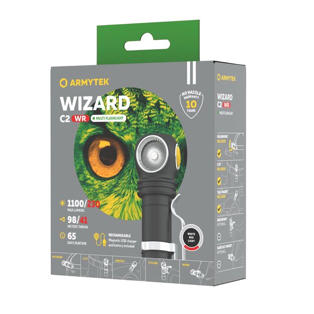 Armytek Wizard C2 WR flashlight, USB, white and red light F06901C