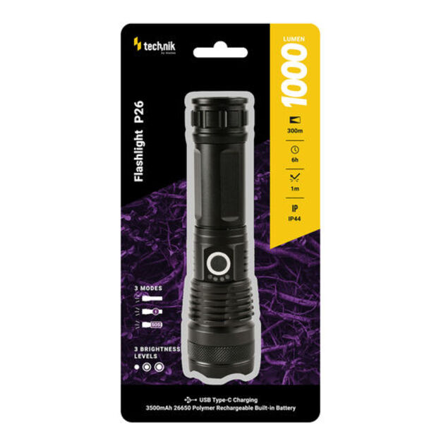 Technik P26 26650 3500 mAh P50 LED + USB-C 1000 lūmenu lukturis