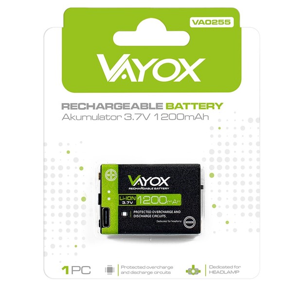 Vayox 3,7 V 1200 mAh akumulators lukturī&scaron;iem VA0255