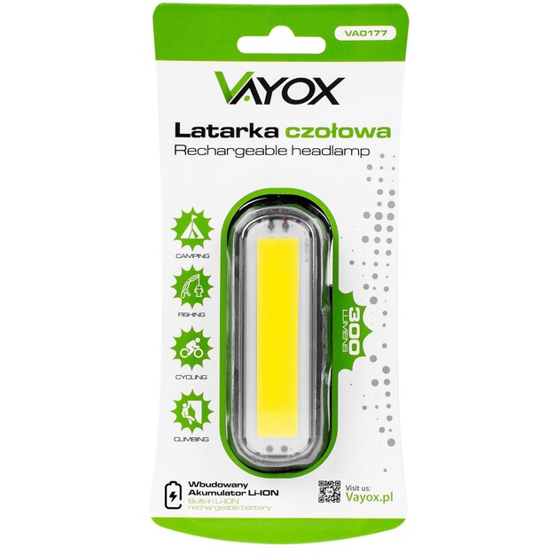 Vayox uzlādējams galvas lukturītis 300lm COB VA0177