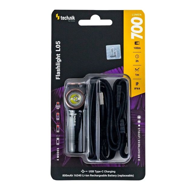 Technik lukturītis L05 (+1x16340 800mAh) SST20 + USB-C 700 lm