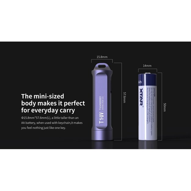 Xtar T1 balts un UV uzlādējams LED atslēgu piekariņa kabatas lukturītis