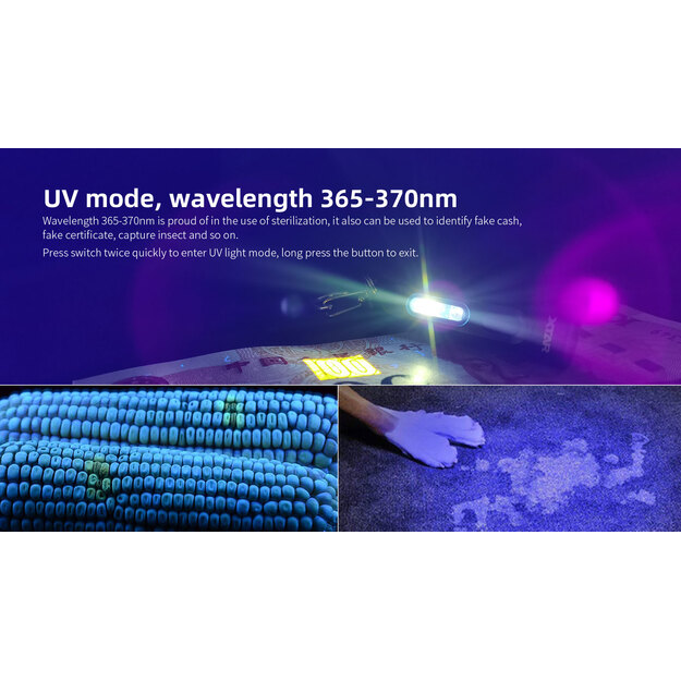 Xtar T1 balts un UV uzlādējams LED atslēgu piekariņa kabatas lukturītis