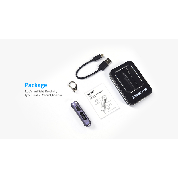 Xtar T1 balts un UV uzlādējams LED atslēgu piekariņa kabatas lukturītis