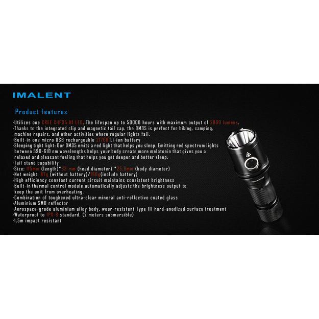 Imalent DM35 CREE XHP35 HI LED lukturis