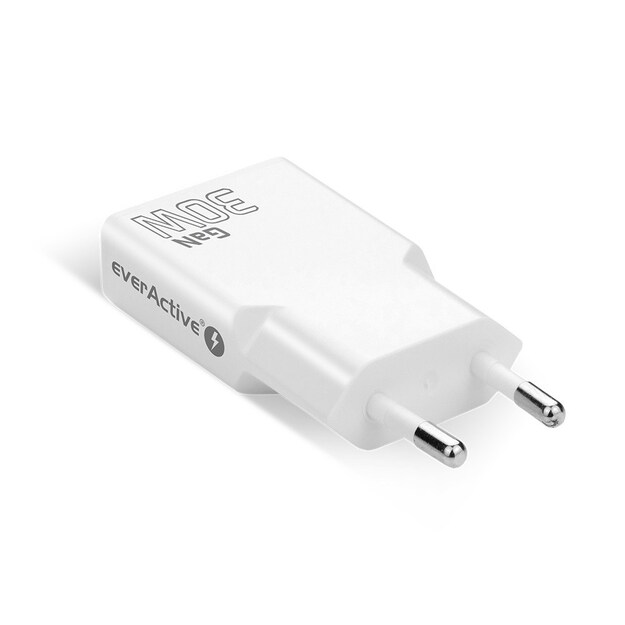 EverActive GaN SUPER SLIM SC-385Q sienas lādētājs ar diviem USB-C PD 30W portiem
