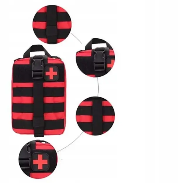 Taktiskā pirmās palīdzības aptieciņas soma ar MOLLE sistēmu, stiprināma pie jostas, sarkana