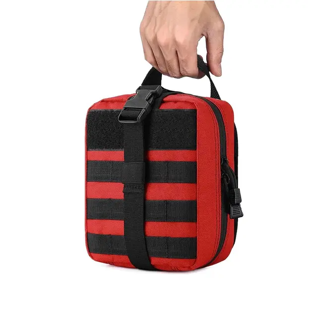 Taktiskā pirmās palīdzības aptieciņas soma ar MOLLE sistēmu, stiprināma pie jostas, sarkana