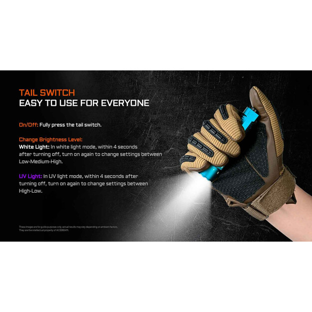 Acebeam K1 lukturītis ar UV gaismu un lāzera rādītāju, zils