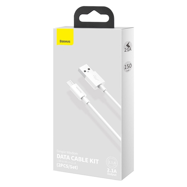 Baseus Simple Wisdom Data Cable Kit USB to Micro 2.1A (2PCS/Set) 1.5m White