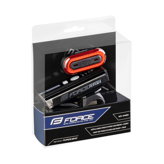 FORCE Futuro priek&scaron;ējo lukturu komplekts, USB uzlādējams (melns)