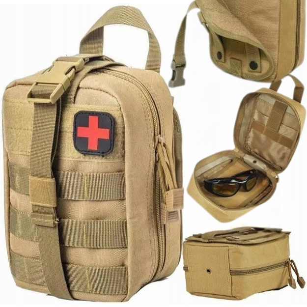 Taktiskā pirmās palīdzības aptieciņas soma ar MOLLE sistēmu, stiprināma pie jostas