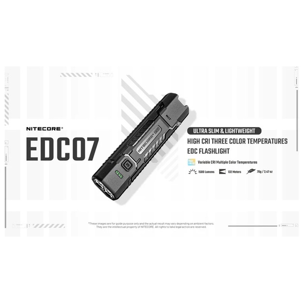 Nitecore EDC07 flashlight 1500lm, MCT, Black