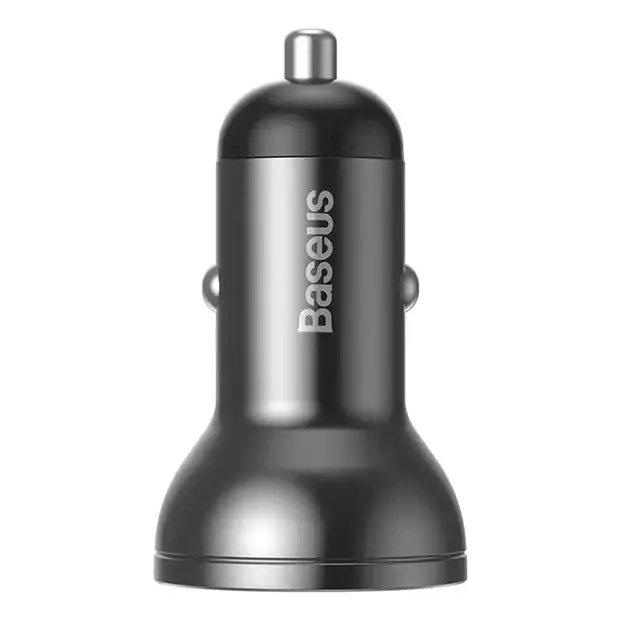 Baseus auto lādētājs ar displeju, 2x USB, 4.8A, 24W (pelēks)