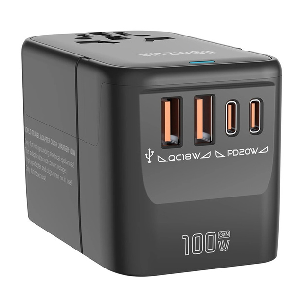 Blitzwolf BW-TA2 5-in-1 ceļojuma adapteris 2xUSB PD + 2xC QC + C GaN 100W