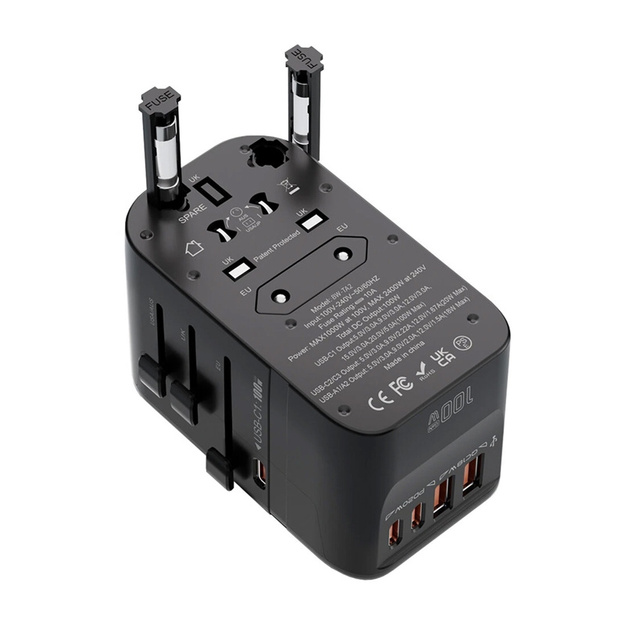 Blitzwolf BW-TA2 5-in-1 ceļojuma adapteris 2xUSB PD + 2xC QC + C GaN 100W