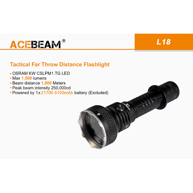 Acebeam L18 lukturis, 1500lm, 1000 metri