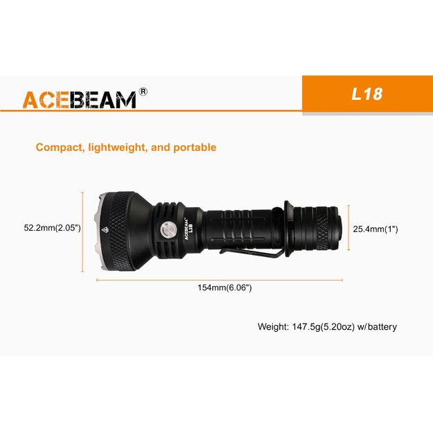 Acebeam L18 lukturis, 1500lm, 1000 metri