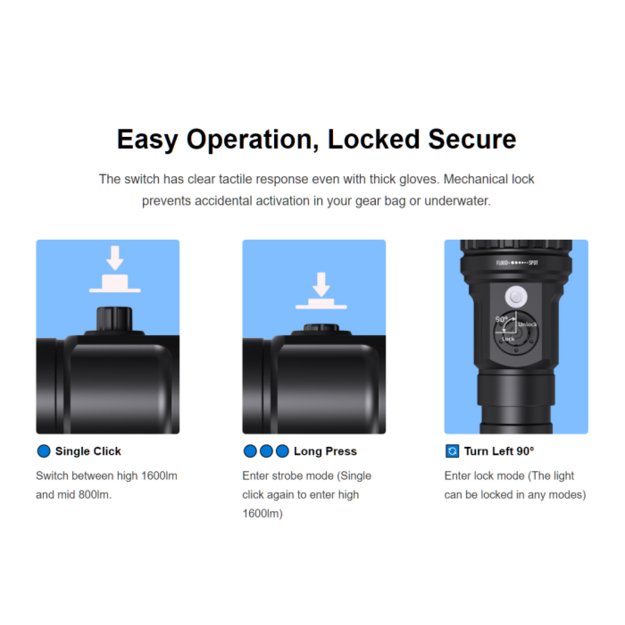 XTAR D40 Zoom diving flashlight 1600lm KIT