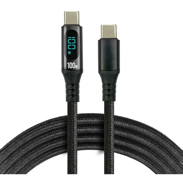 USB-C kabelis everActive CBB-2PD5L ar LCD displeju un E-Marker mikroshēmu, PD 100W, 200 cm